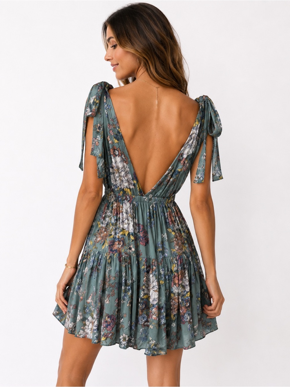 AE Studio Floral Tie Shoulder Mini Dress XS Made in Italy NWOT Cottagecore - Picture 3 of 9